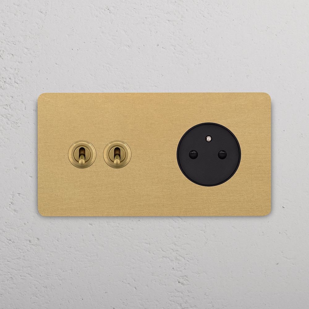 Grove Double 2x Toggle & French/Belgian Type E Socket - Antique Brass | Black