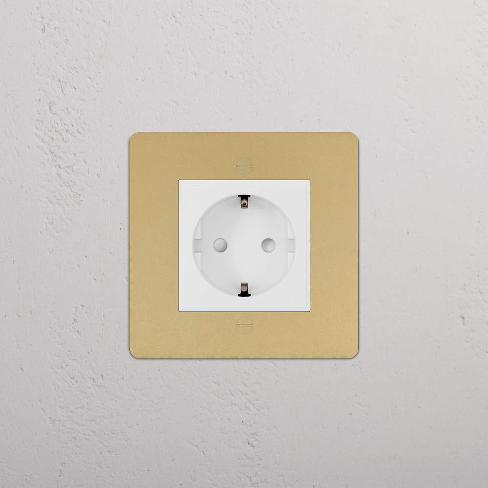 Single Schuko Socket - Antique Brass | White