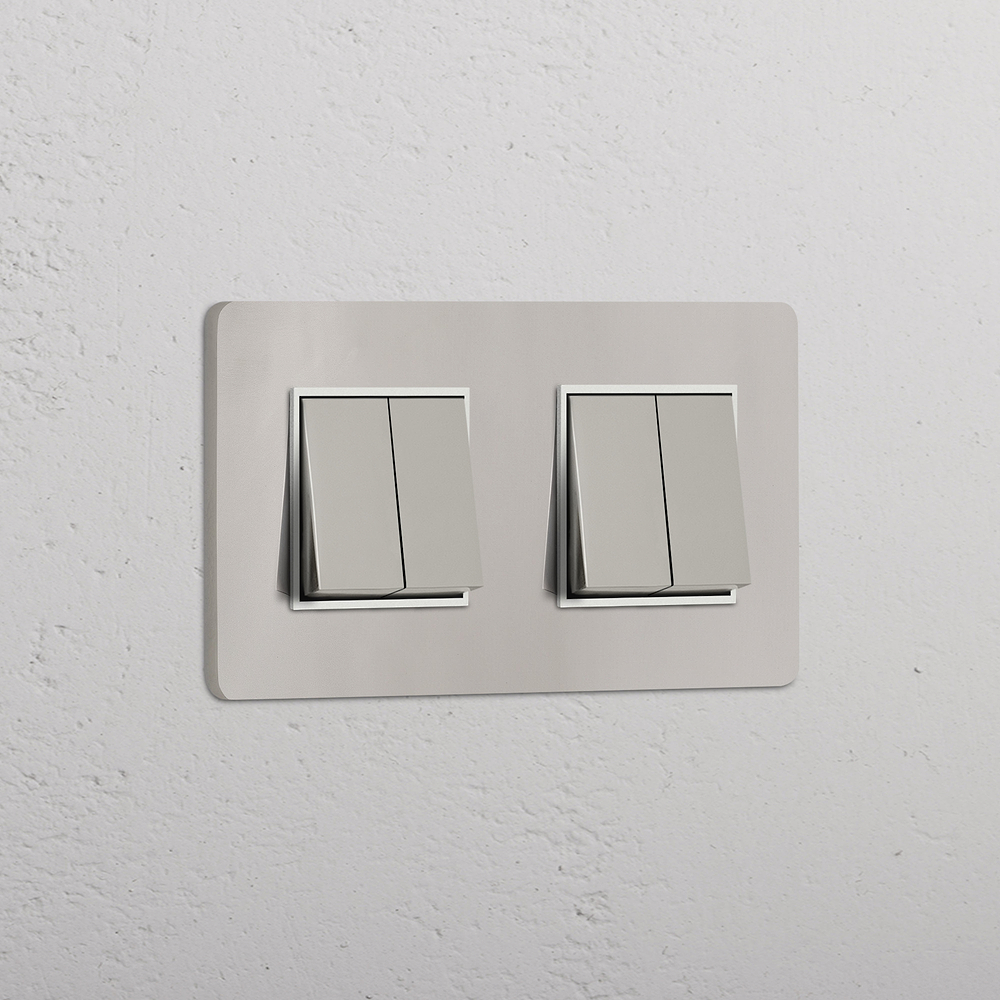 Grove Interrupteur Carré x4 (Plaque Double) - Nickel Poli | Blanc