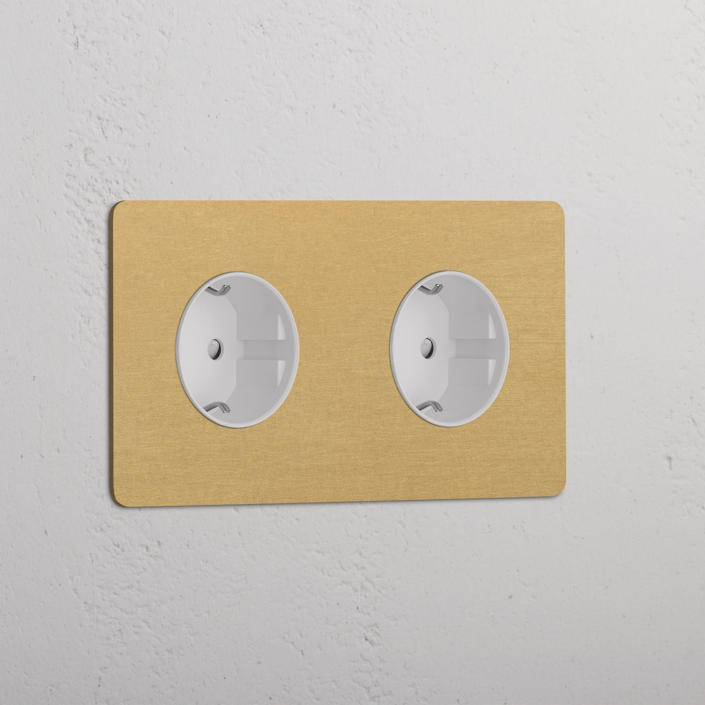 Kew Double 2x Schuko Type F Socket - Antique Brass | White