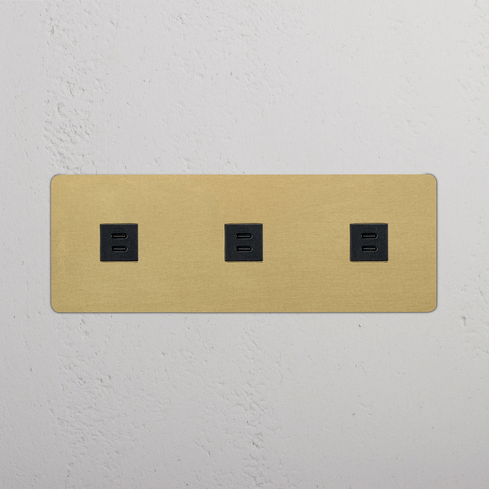 Kew Presa USB-C 30W Tripla 3x - Ottone antico | Nero