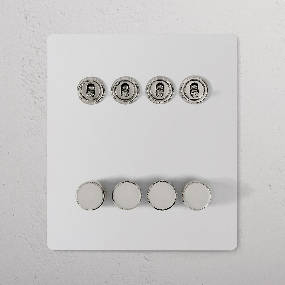 8G 4x Toggle Switch & 4x Dimmer Switch - Paintable Polished Nickel