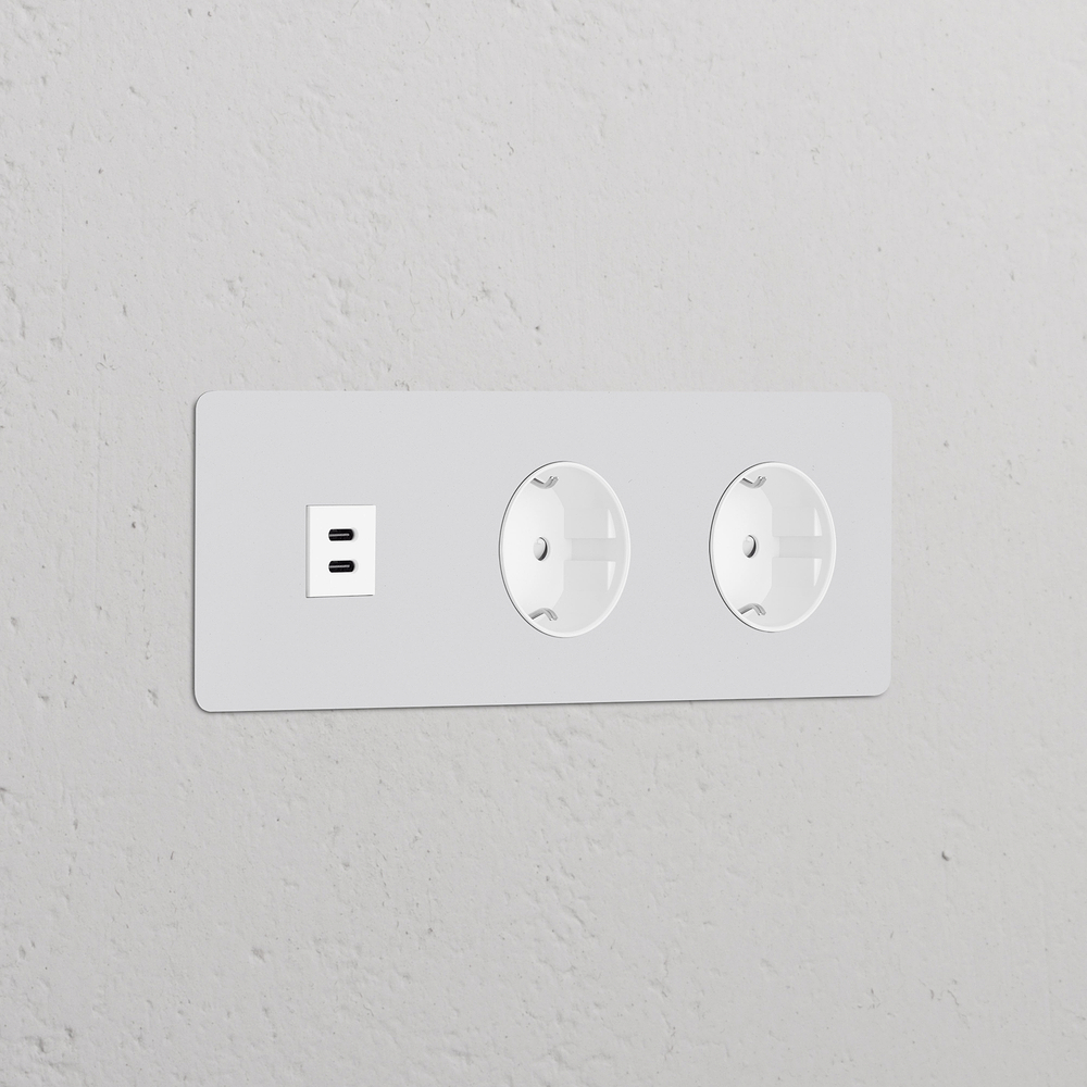 Kew Drievoudige USB-C 30 W voedingsmodule en 2x Schuko type F stopcontact – Beschilderbaar | Wit