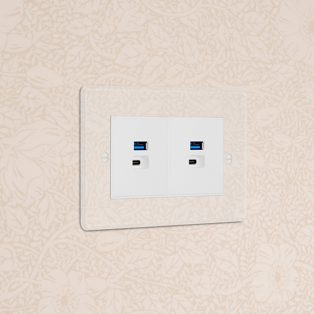 Double 2x USB-A+C Fast Charge Socket - Clear | White