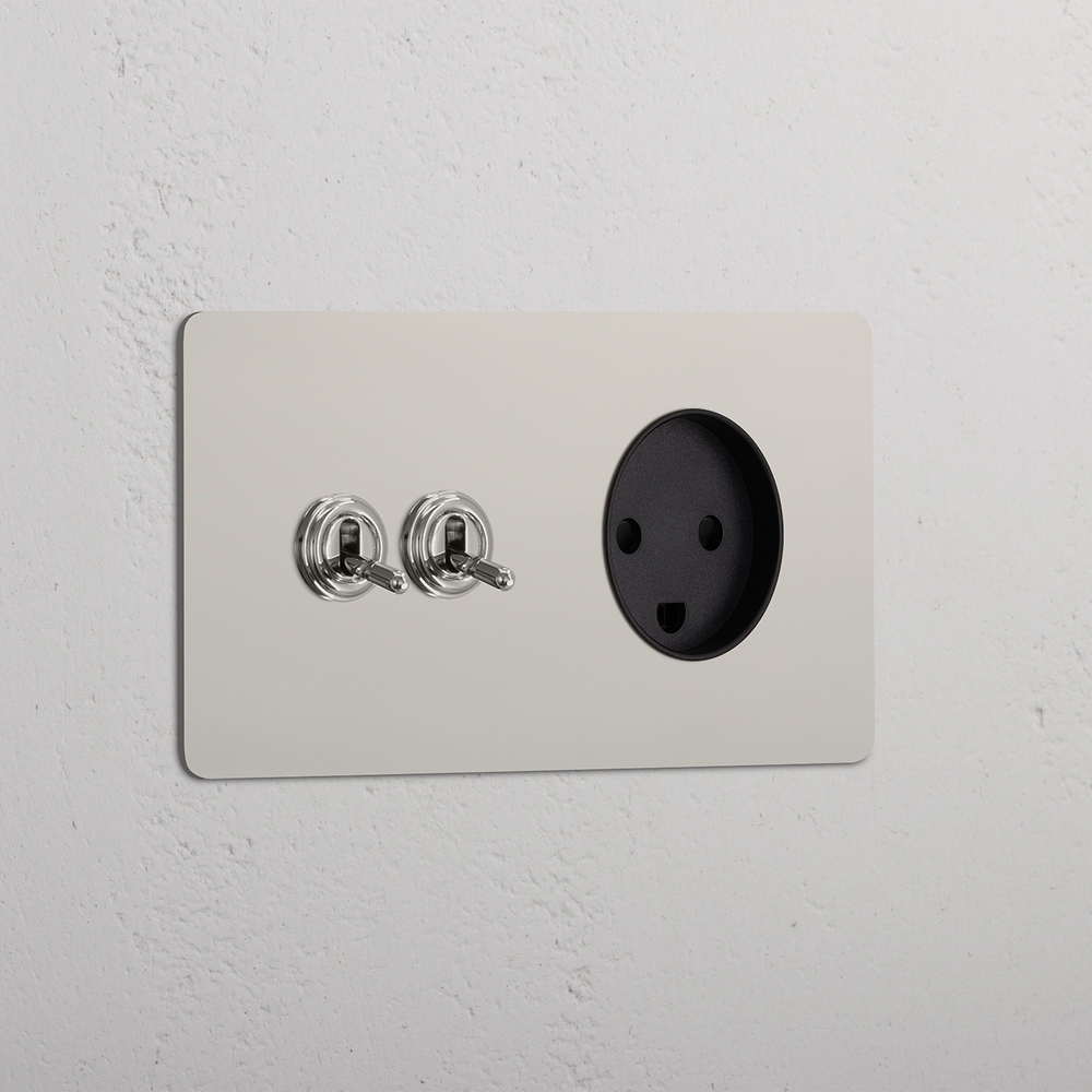 Kew Double 2x Toggle & Danish Type K Socket - Polished Nickel | Black