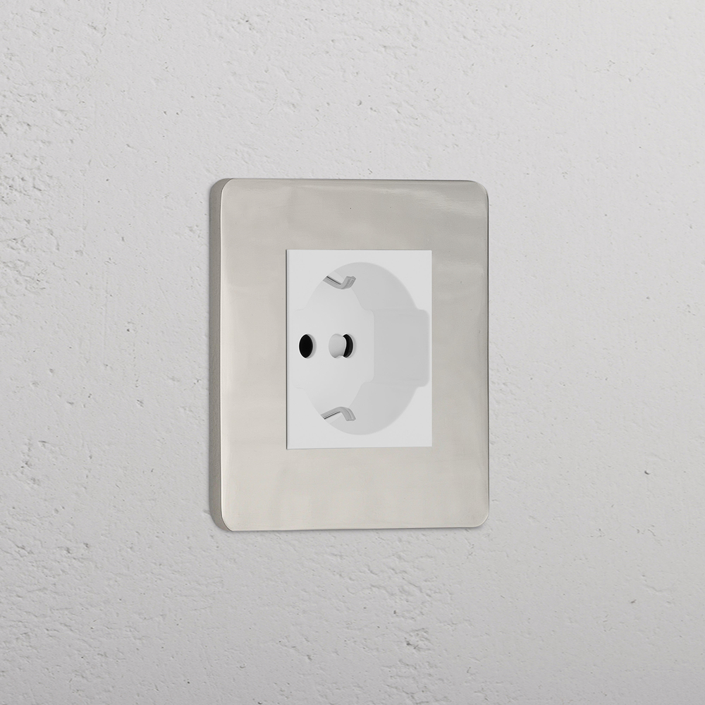 Grove Single Schuko/Bipasso Socket - Polished Nickel | White