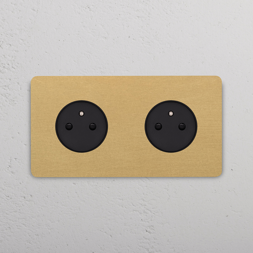 Grove Double 2x French/Belgian Type E Socket - Antique Brass | Black