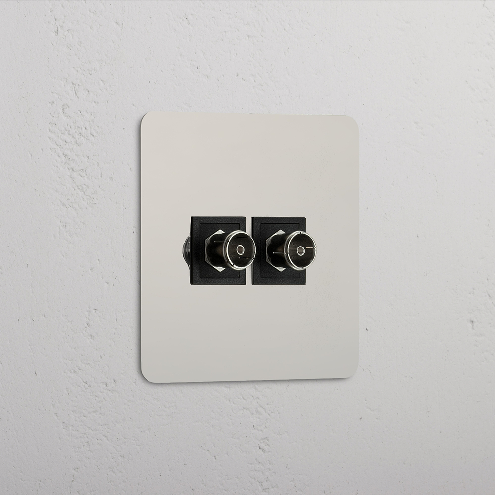 Kew Single 2x TV Socket - Polished Nickel | Black