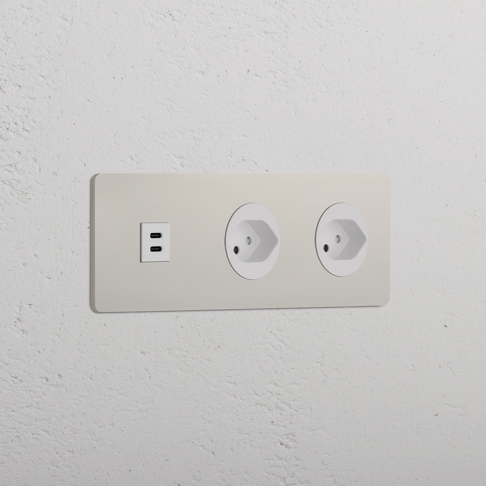 Grove Tomada USB-C 30 W & suíça Tipo J de duas vias tripla - Níquel Polido | Branco