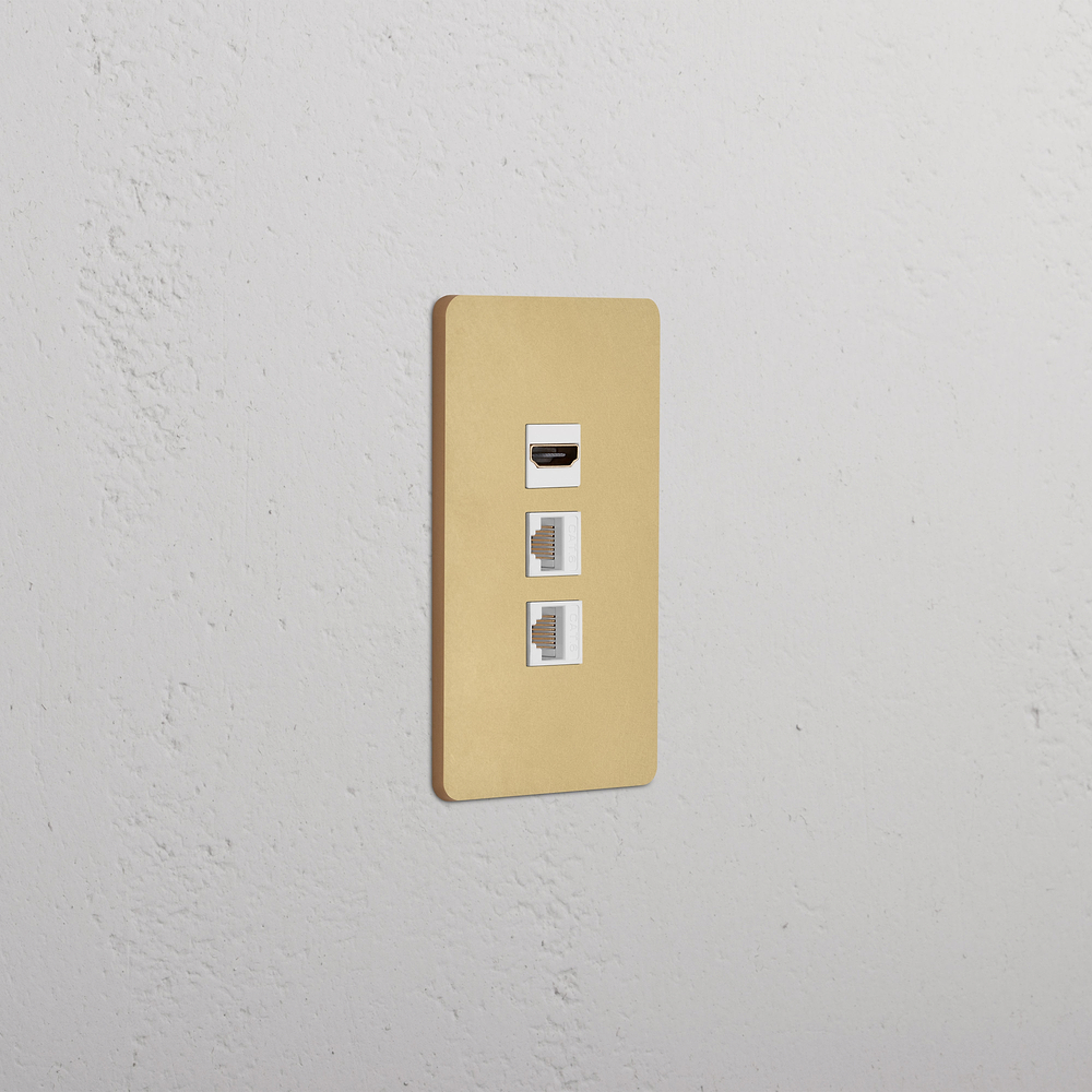 Grove 1G HDMI & 2x CAT6 Keystone - Antique Brass White