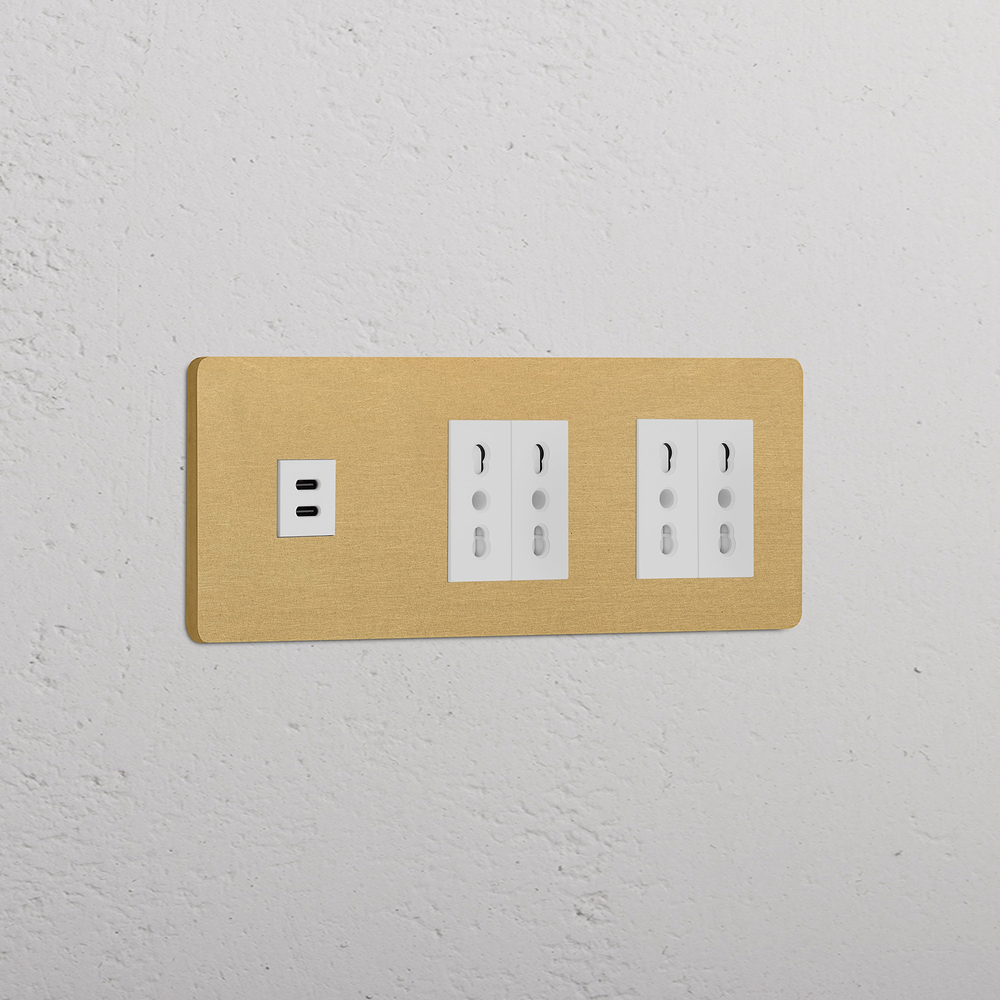Grove Enchufe USB-C 30W con Bipasso x4 (marco triple) - Latón antiguo | Blanco