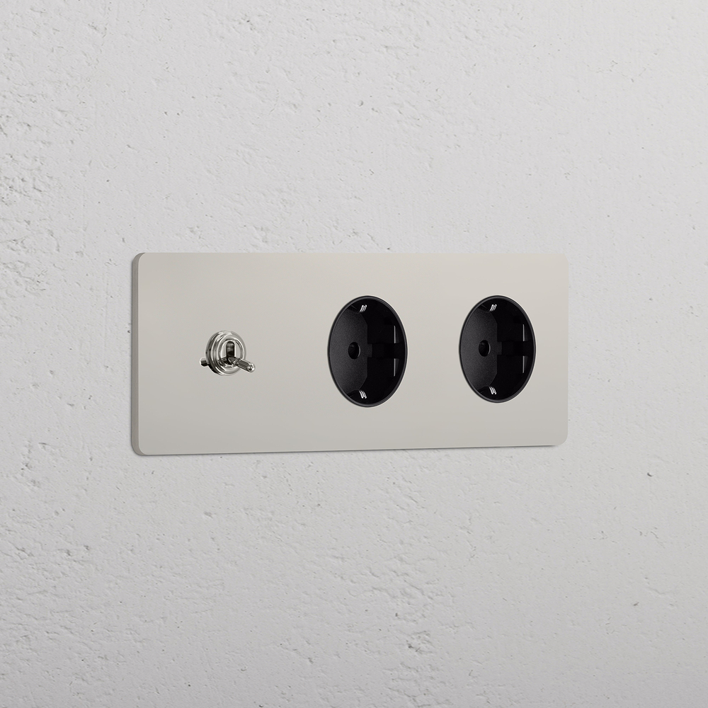 Grove Triple Toggle & 2x Schuko Type F Socket - Polished Nickel | Black