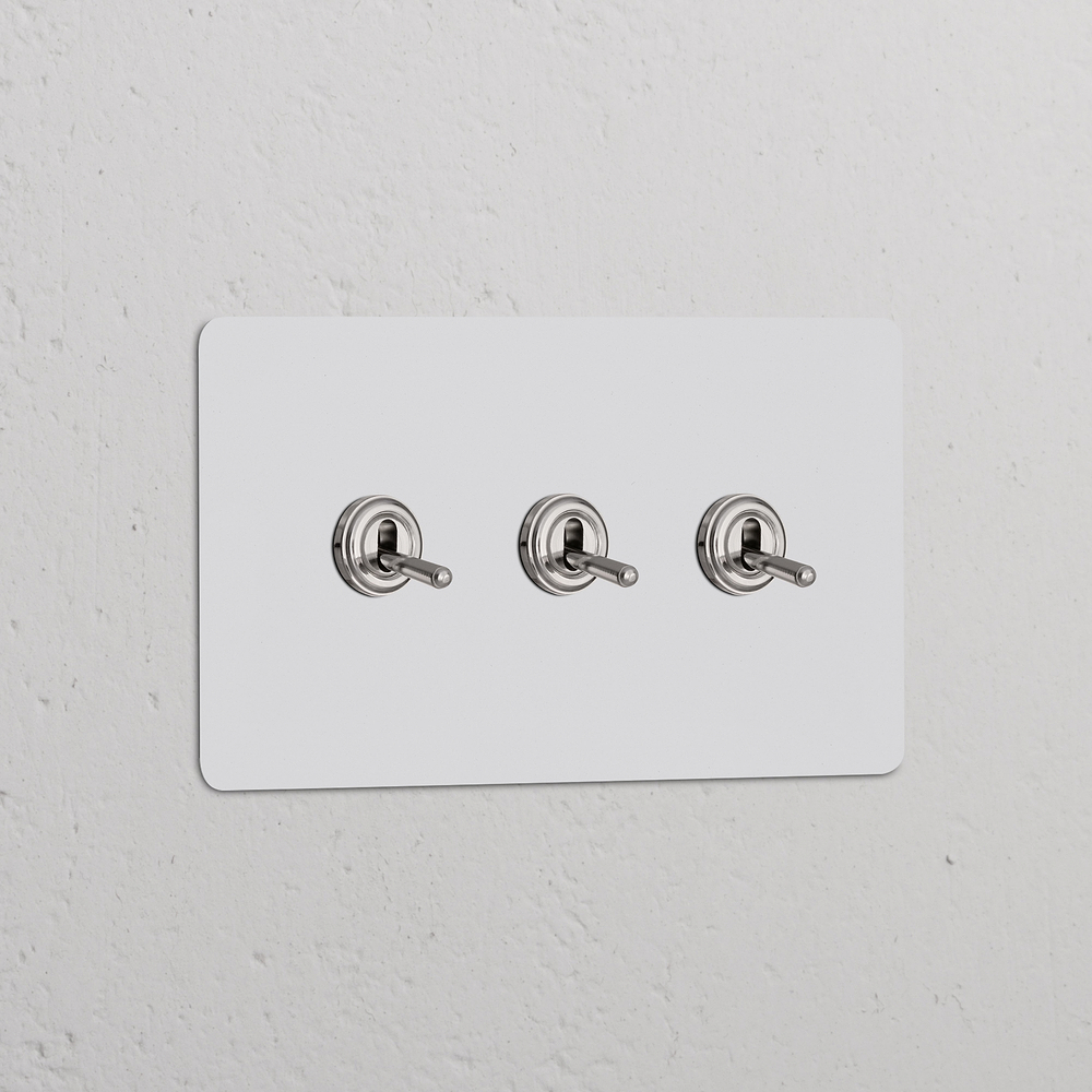 Kew Interrupteur à Levier x3 (Plaque Double) – Nickel Poli à Peindre