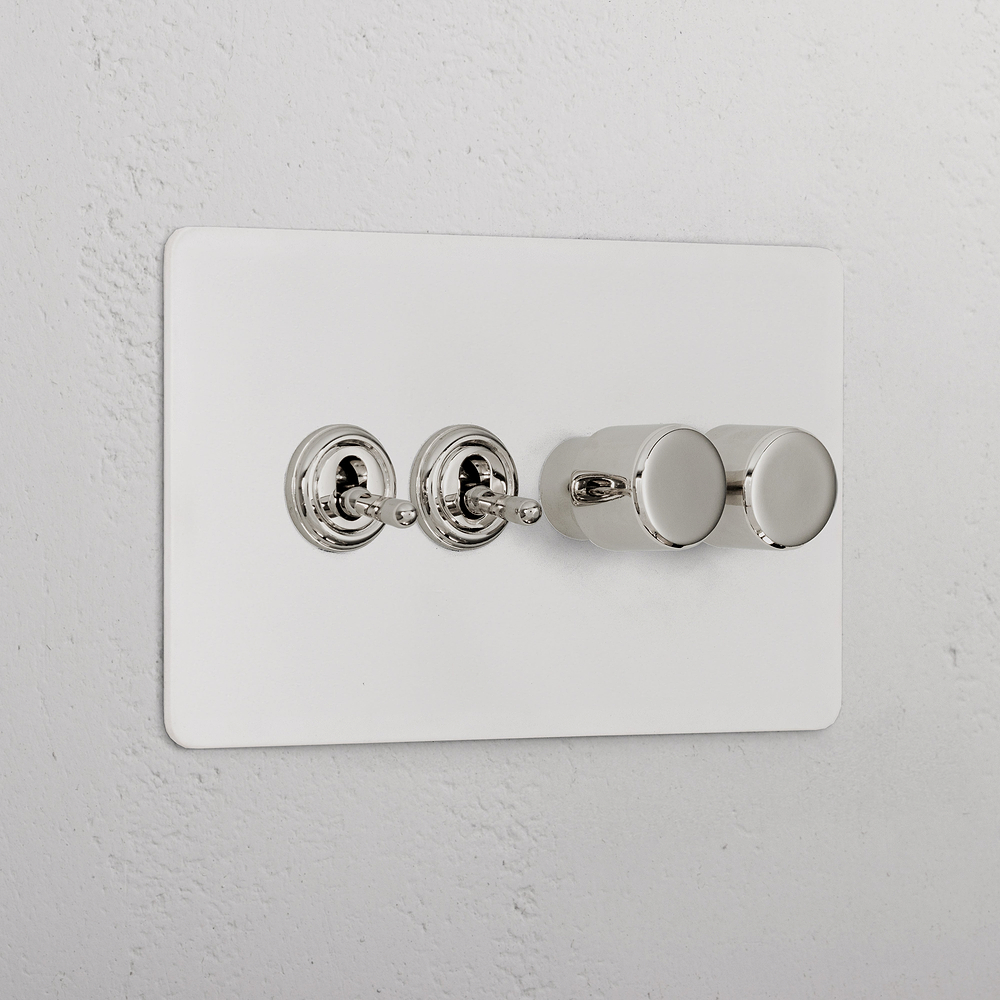 4G 2x Toggle Switch & 2x Dimmer Switch - Paintable Polished Nickel