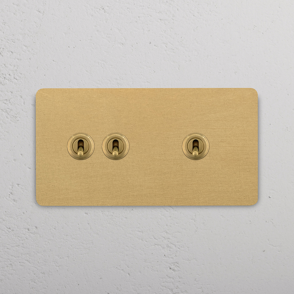Grove Double 2+1 Toggle Switch - Antique Brass