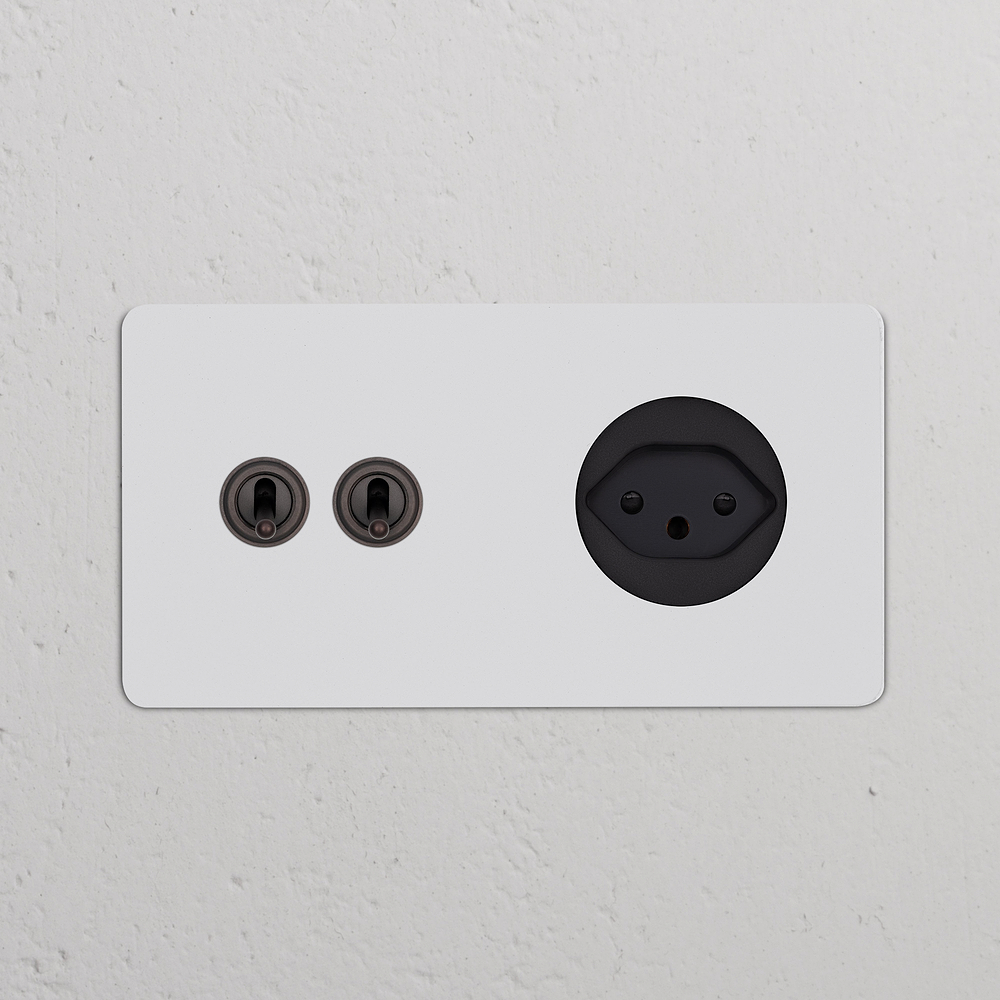 Kew Double 2x Toggle & Swiss Type J Socket - Paintable Bronze | Black