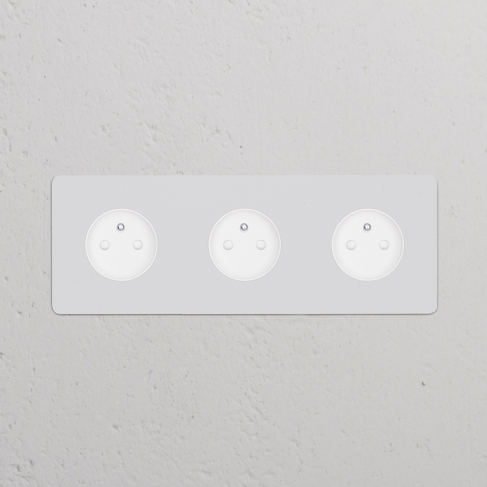 Kew Triple 3x French/Belgian Type E Socket - Paintable | White