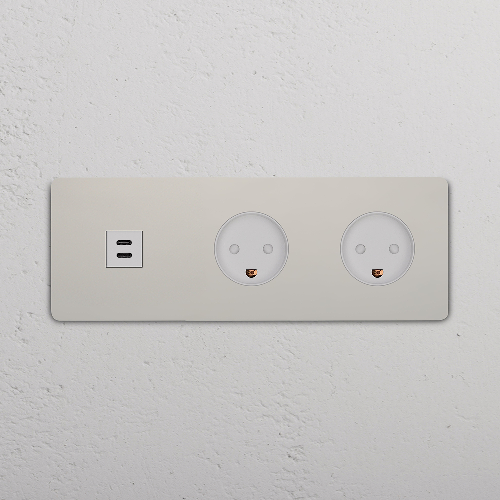 Grove Triple USB-C 30W & 2x Danish Type K Socket - Polished Nickel | White
