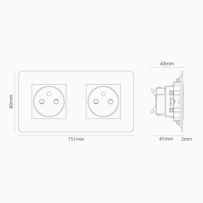 Kew Dubbele 2x Frans/Belgisch type E stopcontact - Antiek messing - Zwart