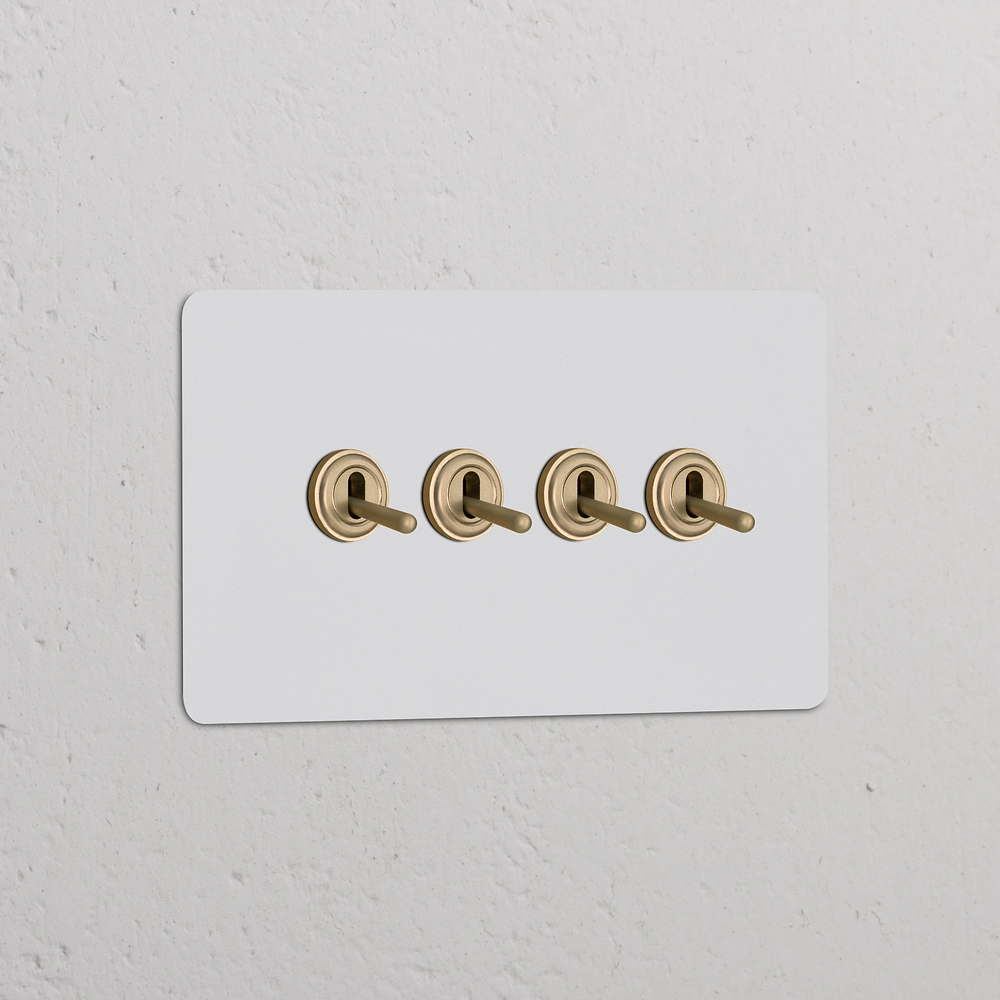 Kew Interrupteur à Levier x4 (Plaque Double) – Laiton Ancien à Peindre