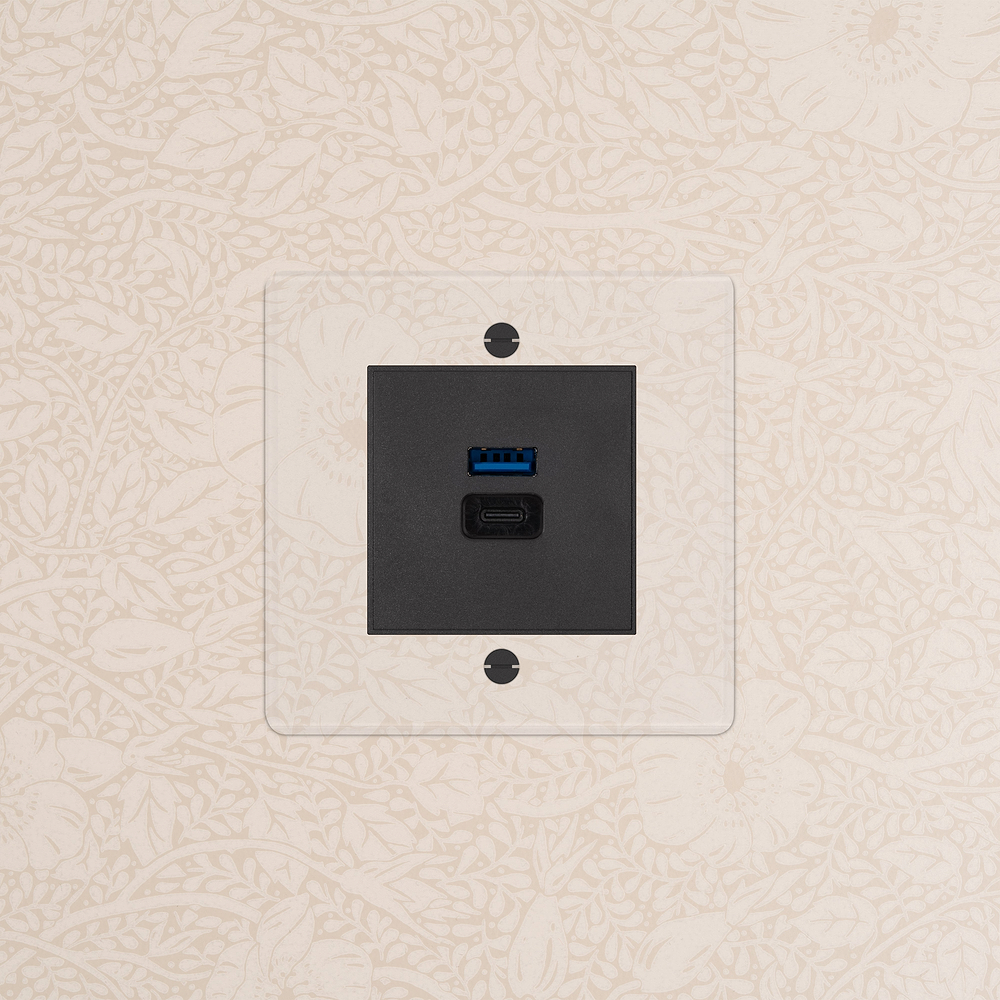 Single USB-A+C Fast Charge Socket - Clear | Black