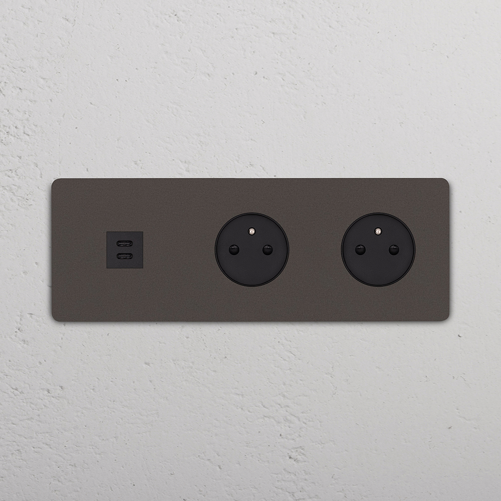 Grove Presa USB-C 30W & Francese/Belga Tipo E 2x Tripla - Bronzo | Nero
