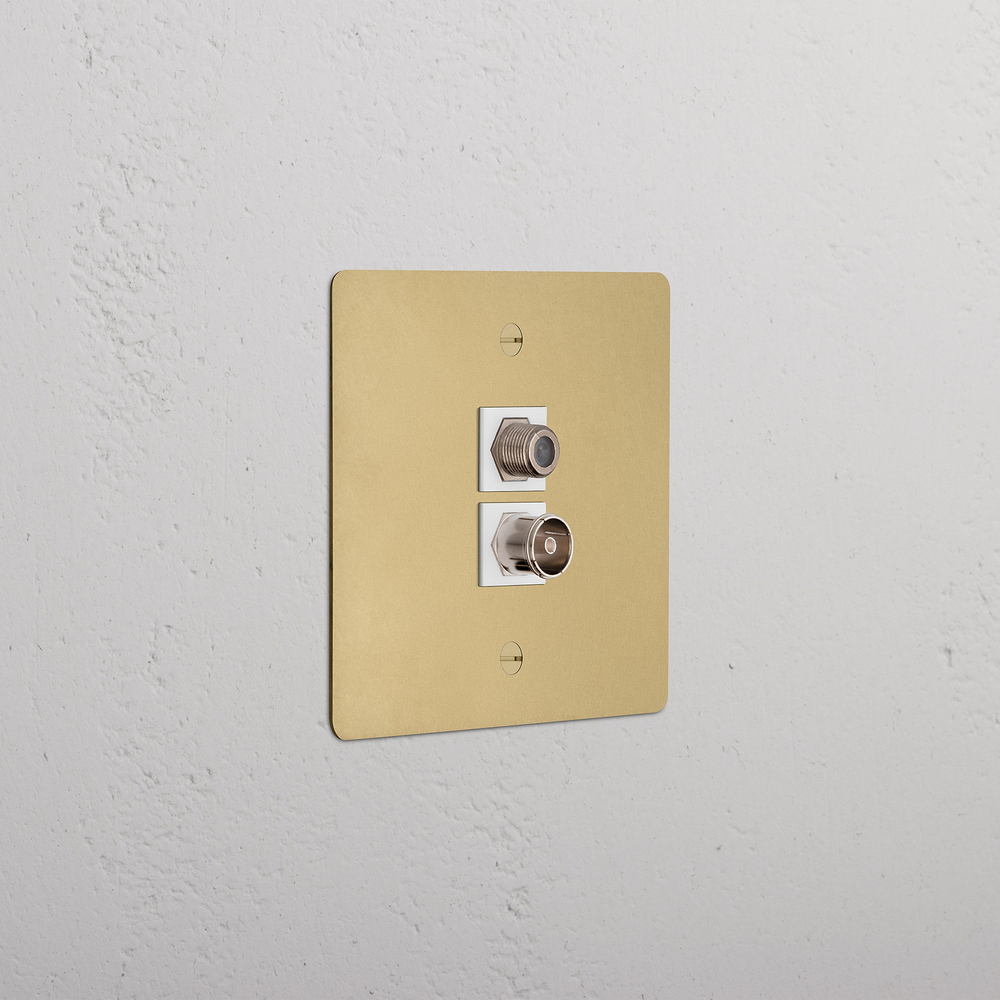 Single TV & Satellite Socket - Antique Brass | White