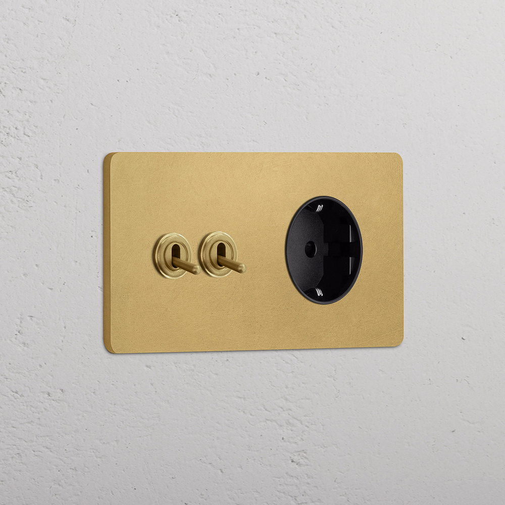 Grove Double 2x Toggle & Schuko Type F Socket - Antique Brass | Black