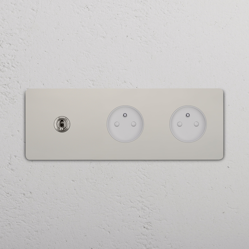 Grove Triple Toggle & 2x French/Belgian Type E Socket - Polished Nickel | White