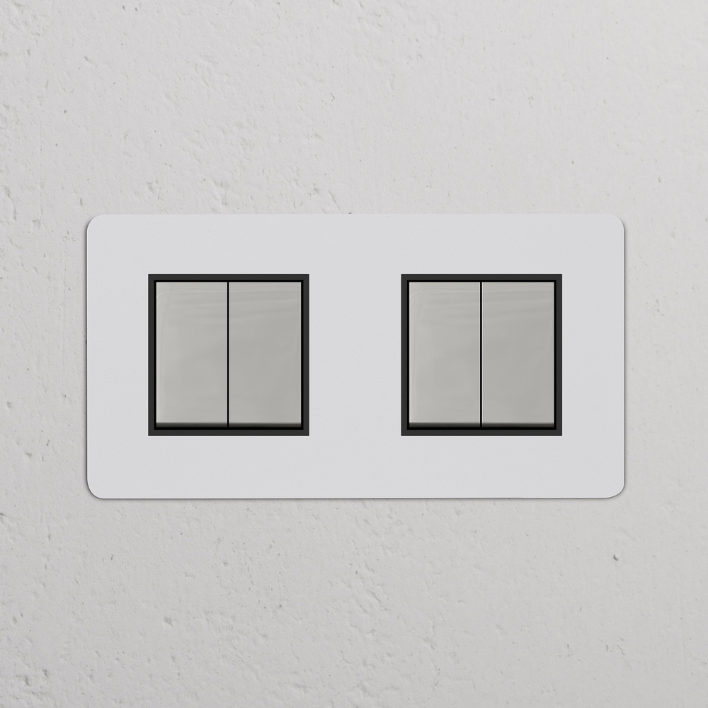 Kew Double 4x Rocker Switch - Paintable Polished Nickel | Black