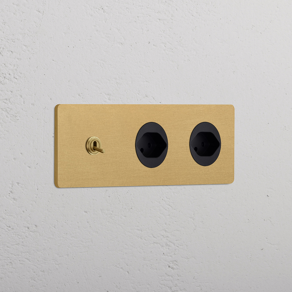 Grove Triple Toggle & 2x Swiss Type J Socket - Antique Brass | Black