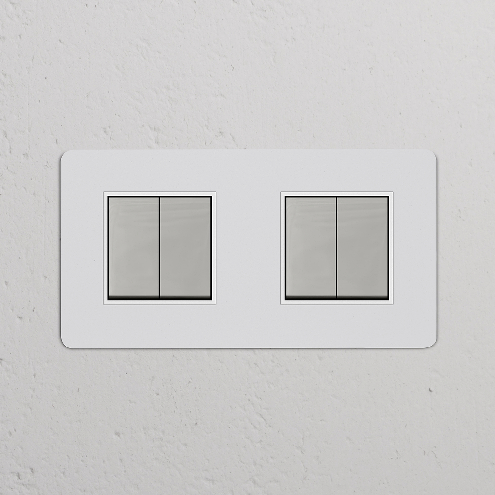 Kew Interrupteur Carré x4 (Plaque Double) – Nickel Poli à Peindre | Blanc