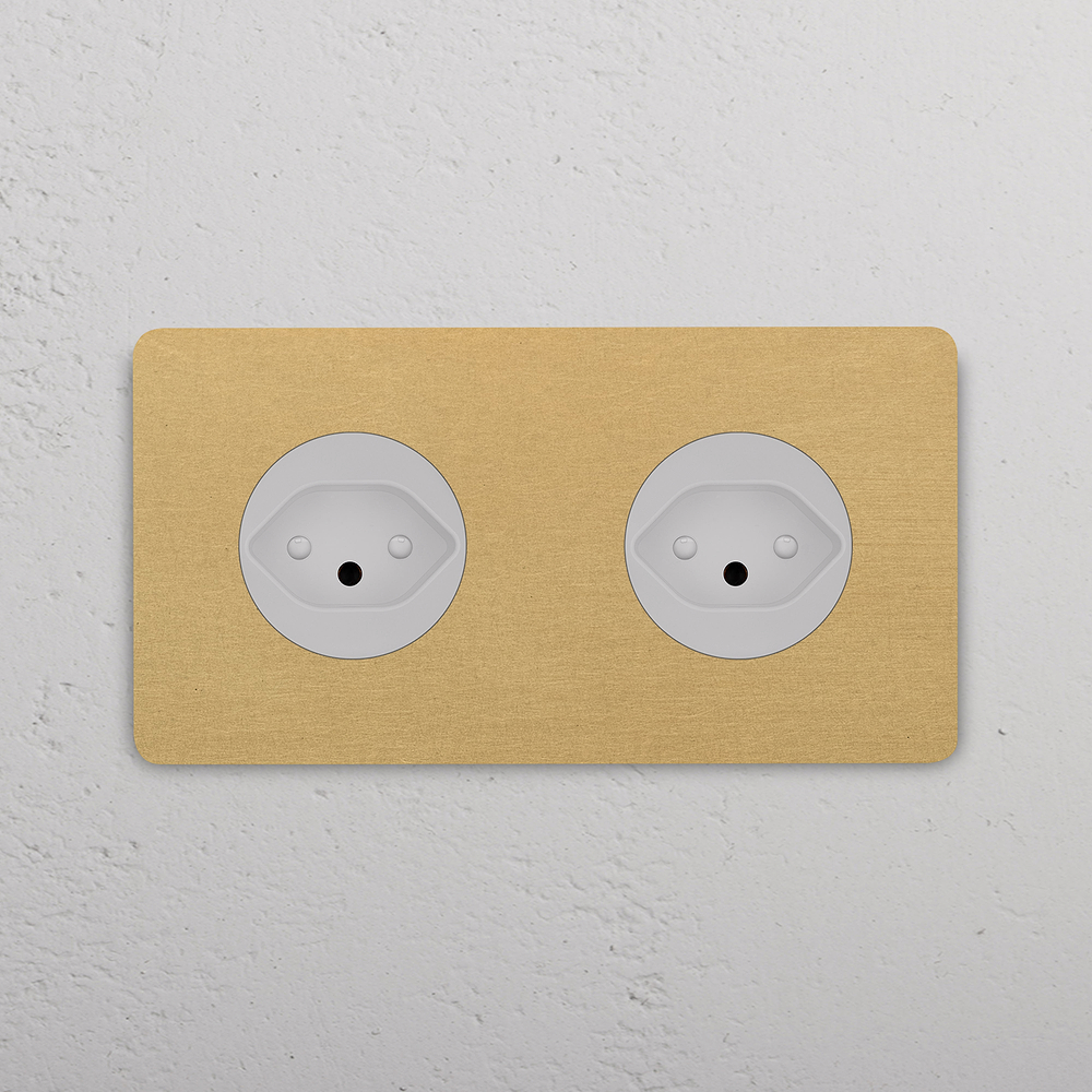 Grove Double 2x Swiss Type J Socket - Antique Brass | White