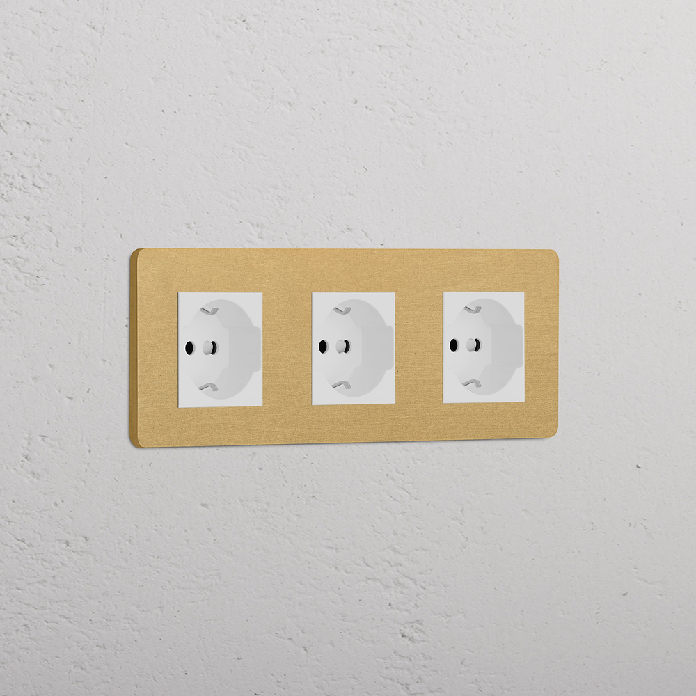 Grove Triple 3x Schuko/Bipasso Socket - Antique Brass | White