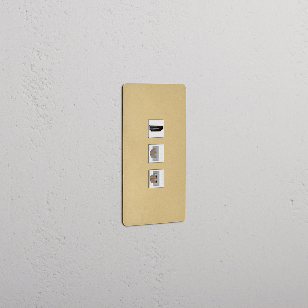 Kew 1G HDMI & 2x CAT6 Keystone - Antique Brass White