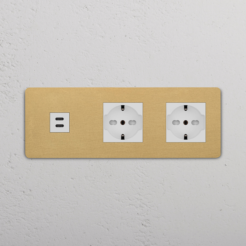 Grove Triple USB-C 30W & 2x Schuko/Bipasso Socket - Antique Brass | White