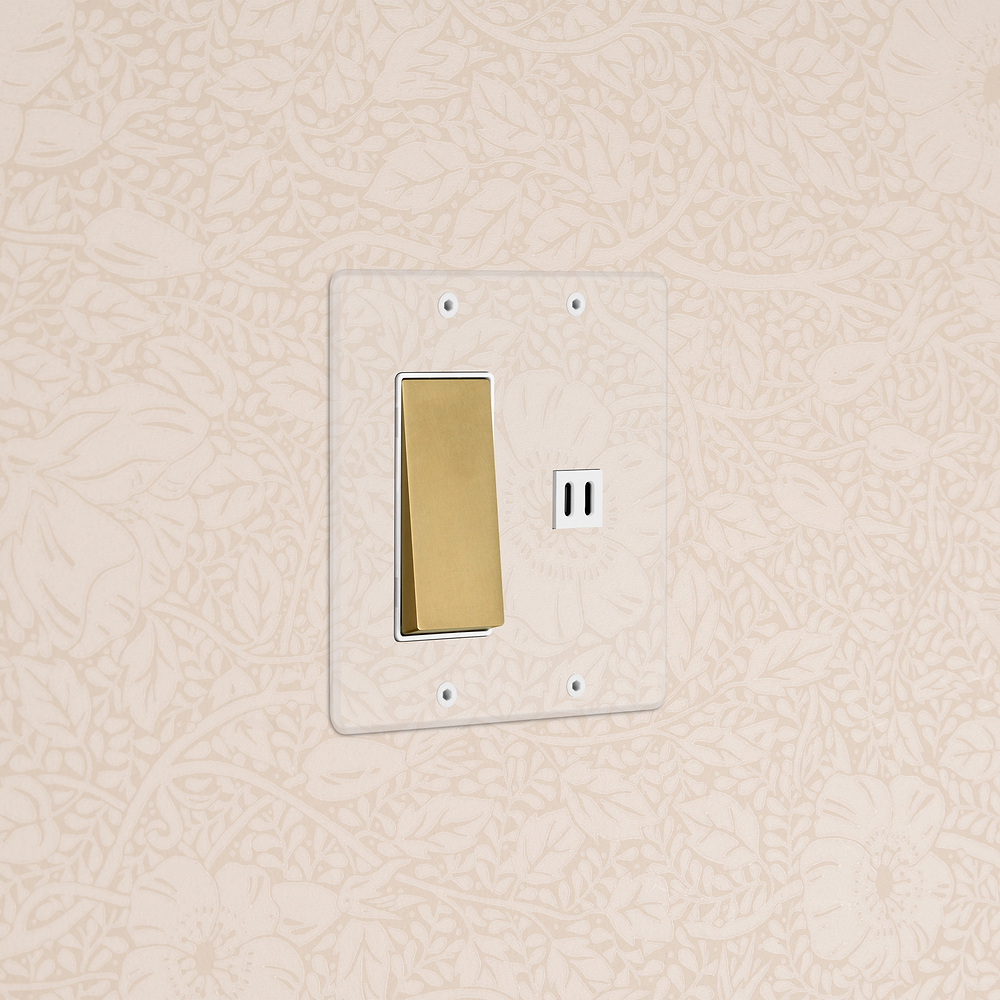 Kew 2G Rocker Switch & Fast Charge USB - Clear Antique Brass White