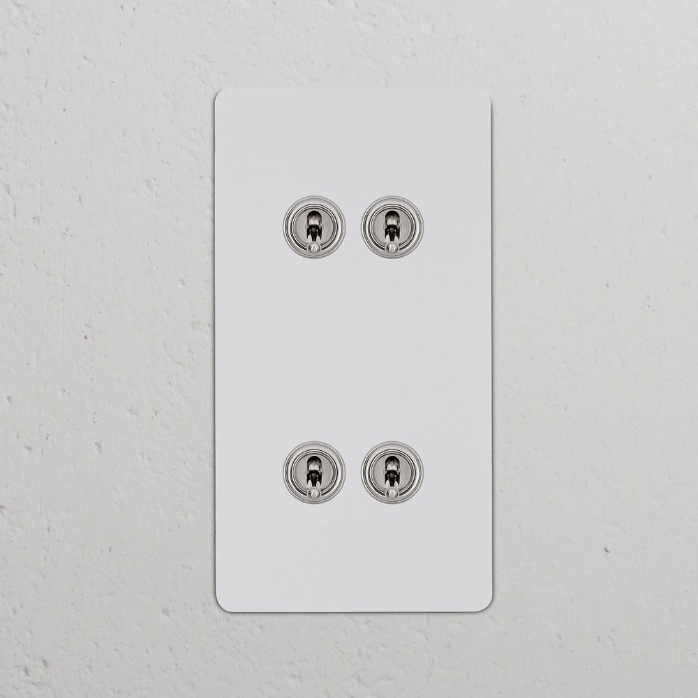 Kew Interrupteur Vertical à Levier x4 (Plaque Double) – Nickel Poli à Peindre