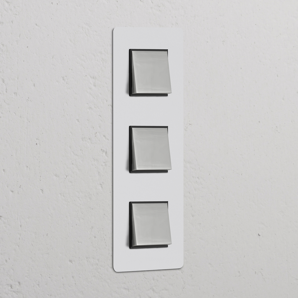 Kew Interrupteur Carré Vertical x3 (Plaque Triple) – Nickel Poli à Peindre | Noir