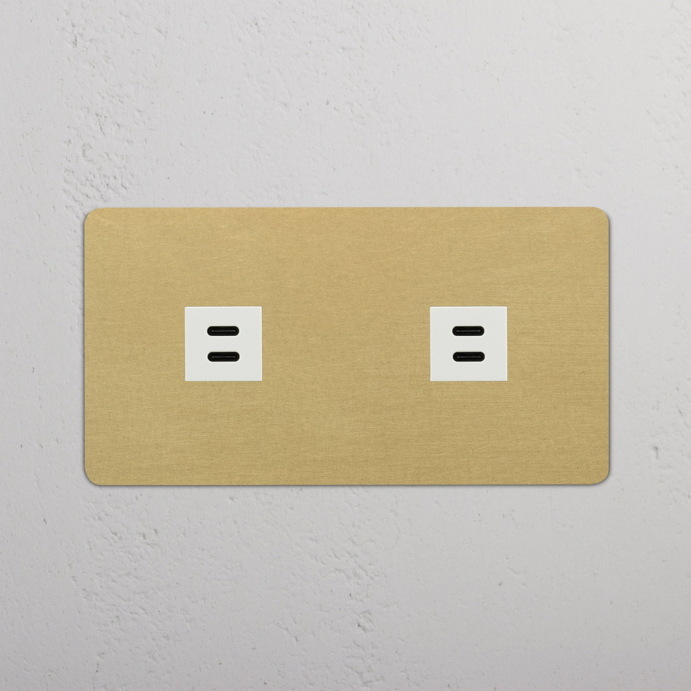 Kew Tomada USB-C 30 W de duas vias dupla - Latão Antigo | Branco