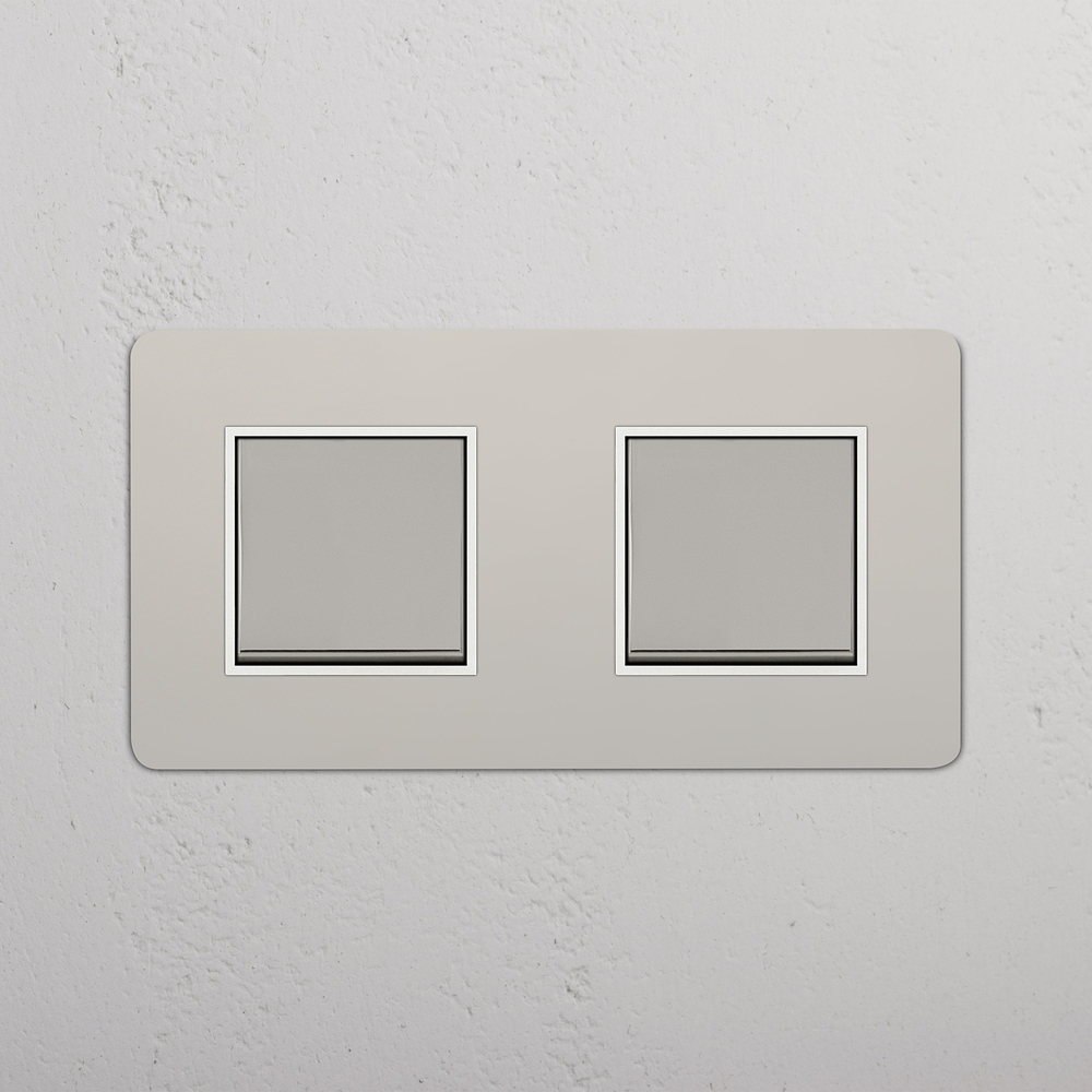 Kew Interrupteur Carré x2 (Plaque Double) - Nickel Poli | Blanc