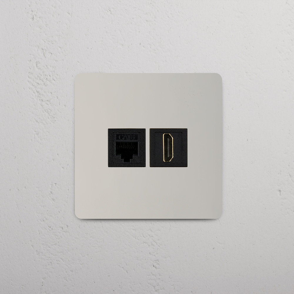 Kew Prise RJ45 & HDMI (Plaque Simple) - Nickel Poli | Noir