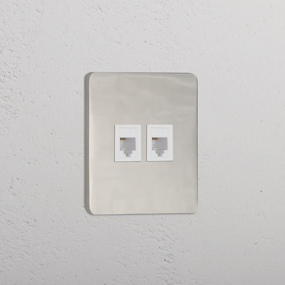 Grove Single 2x RJ45 Socket - Polished Nickel | White