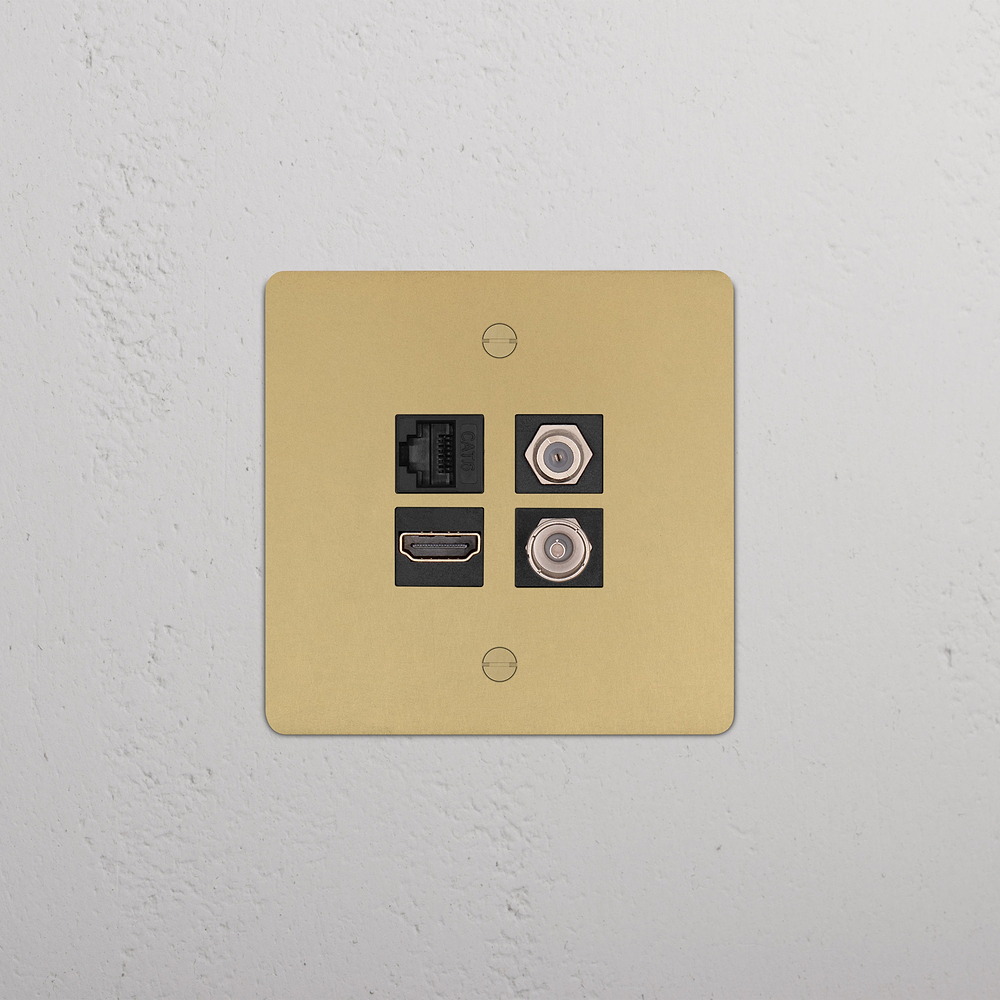 Single TV & Satellite & HDMI & CAT6 Socket - Antique Brass | Black