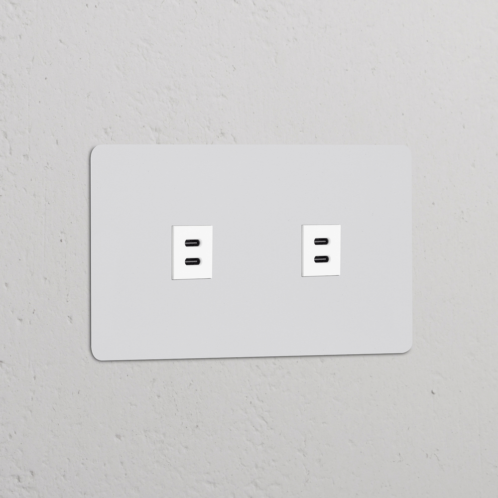 Kew USB-C-Anschluss (30 W) 2x in Zweifachrahmen – Lackierbar | Weiß