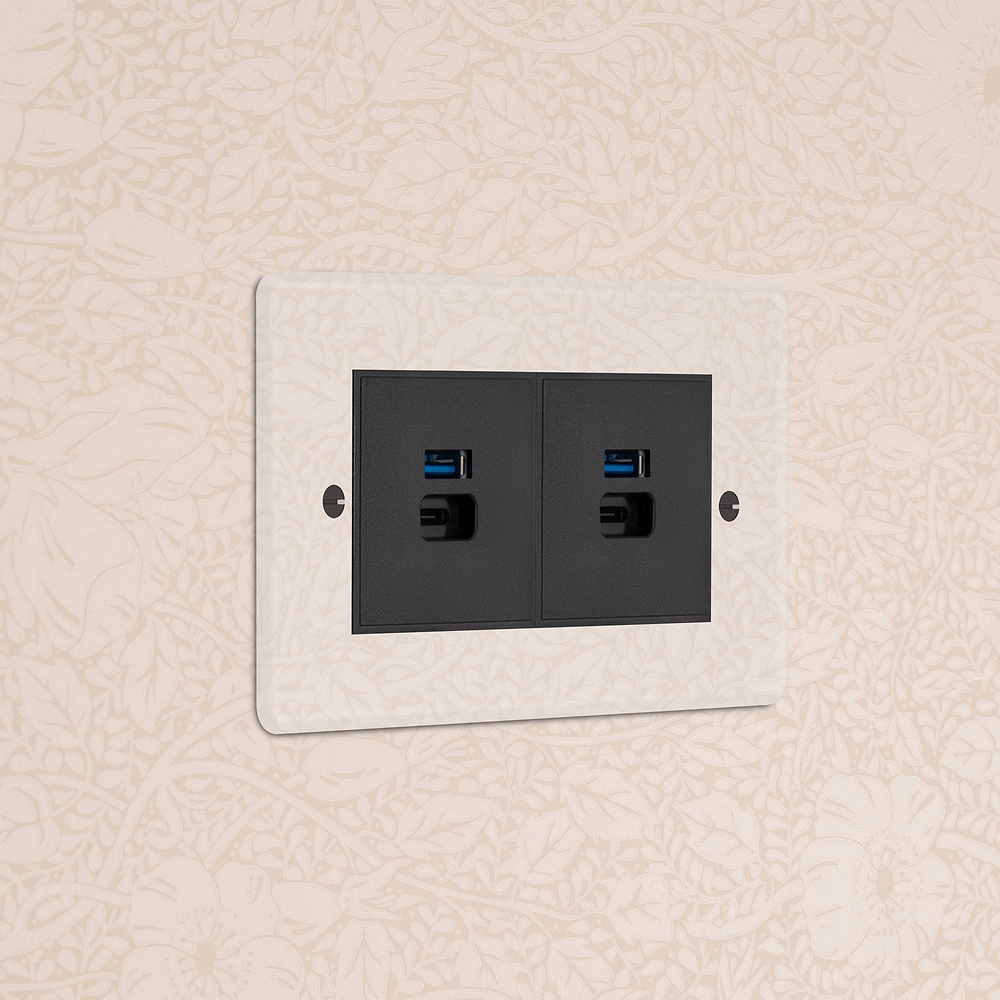 Double 2x USB-A+C Fast Charge Socket - Clear | Black