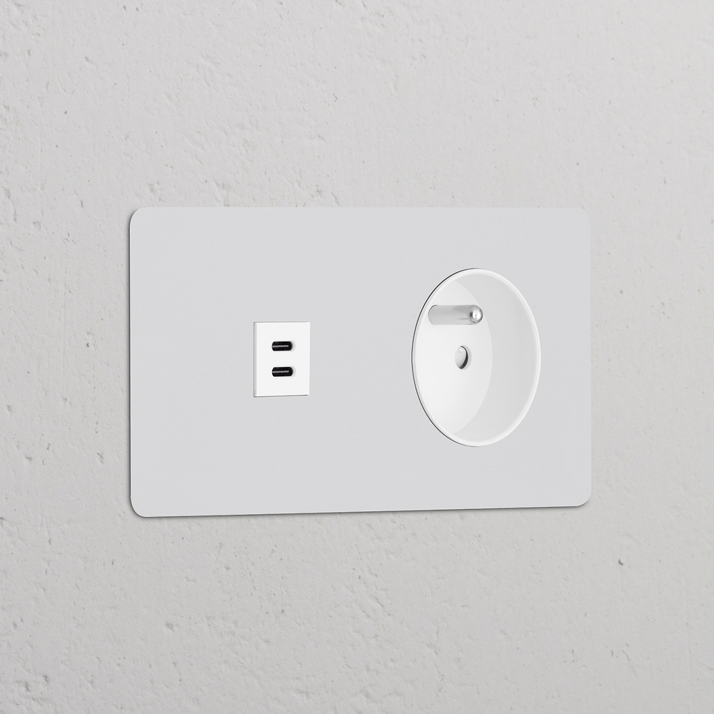 Kew Double USB-C 30W & French/Belgian Type E Socket - Paintable | White
