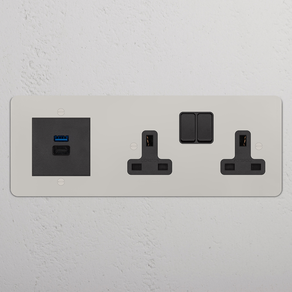 Double Socket & USB-A+C Fast Charge - Polished Nickel | Black