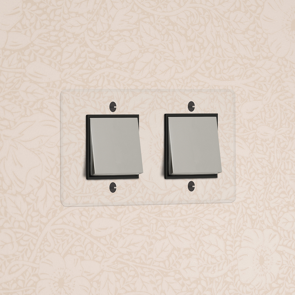 Kew Wippschalter 2x in Zweifachrahmen – Transparent Poliertes Nickel | Schwarz