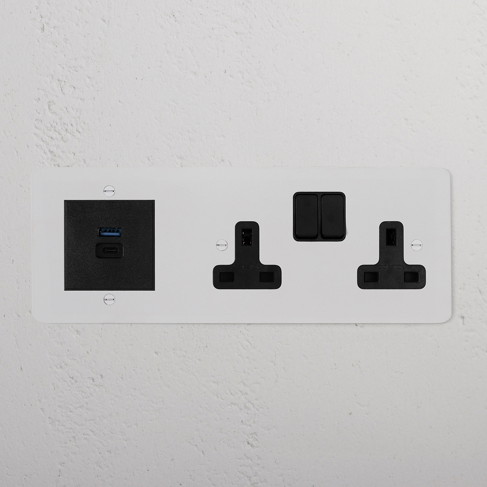 Double Socket & USB-A+C Fast Charge - Paintable | Black